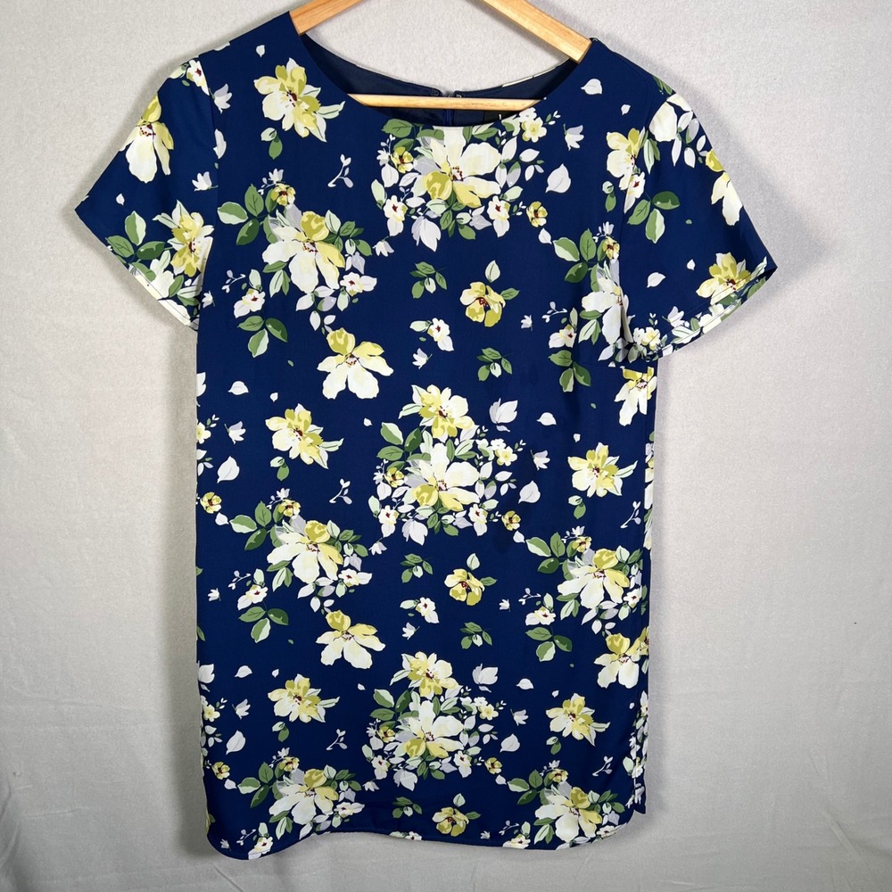 Lulus Floral Print Dress Short Sleeve Casual Sun Dress Navy‎ Blue White Yellow M